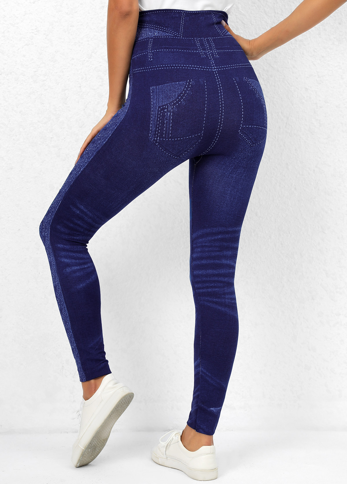 Printed Denim Blue High Waisted Leggings