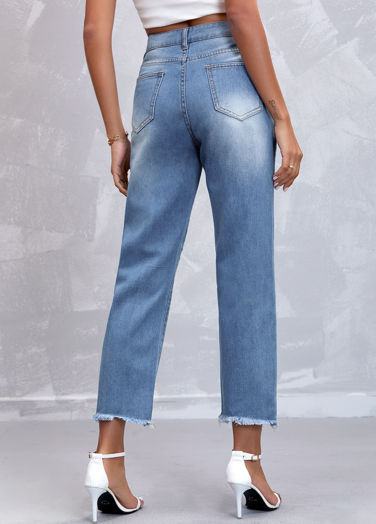 Denim Blue American Flag Print High Waisted Jeans