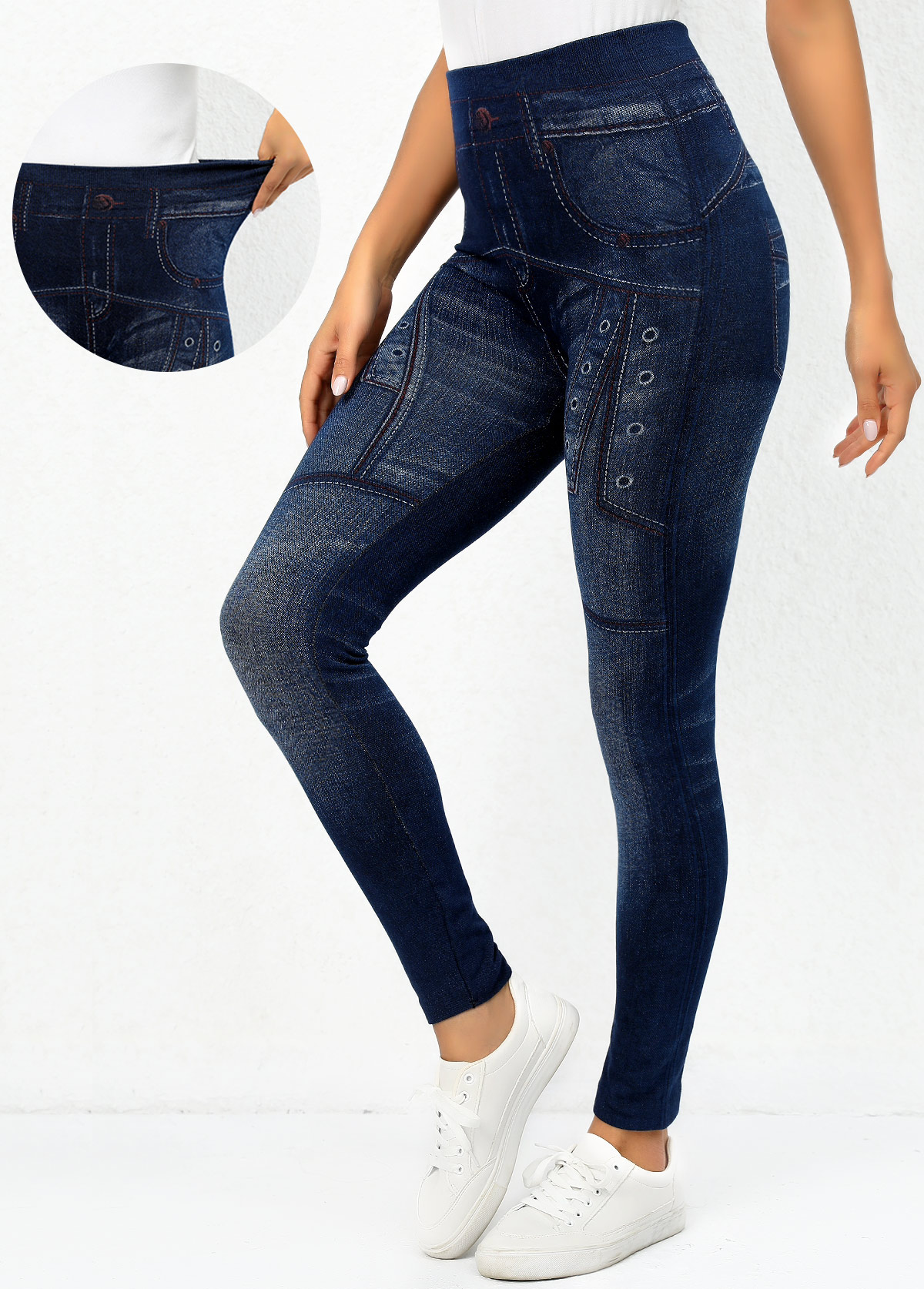 Navy Elastic Waist High Waisted Leggings