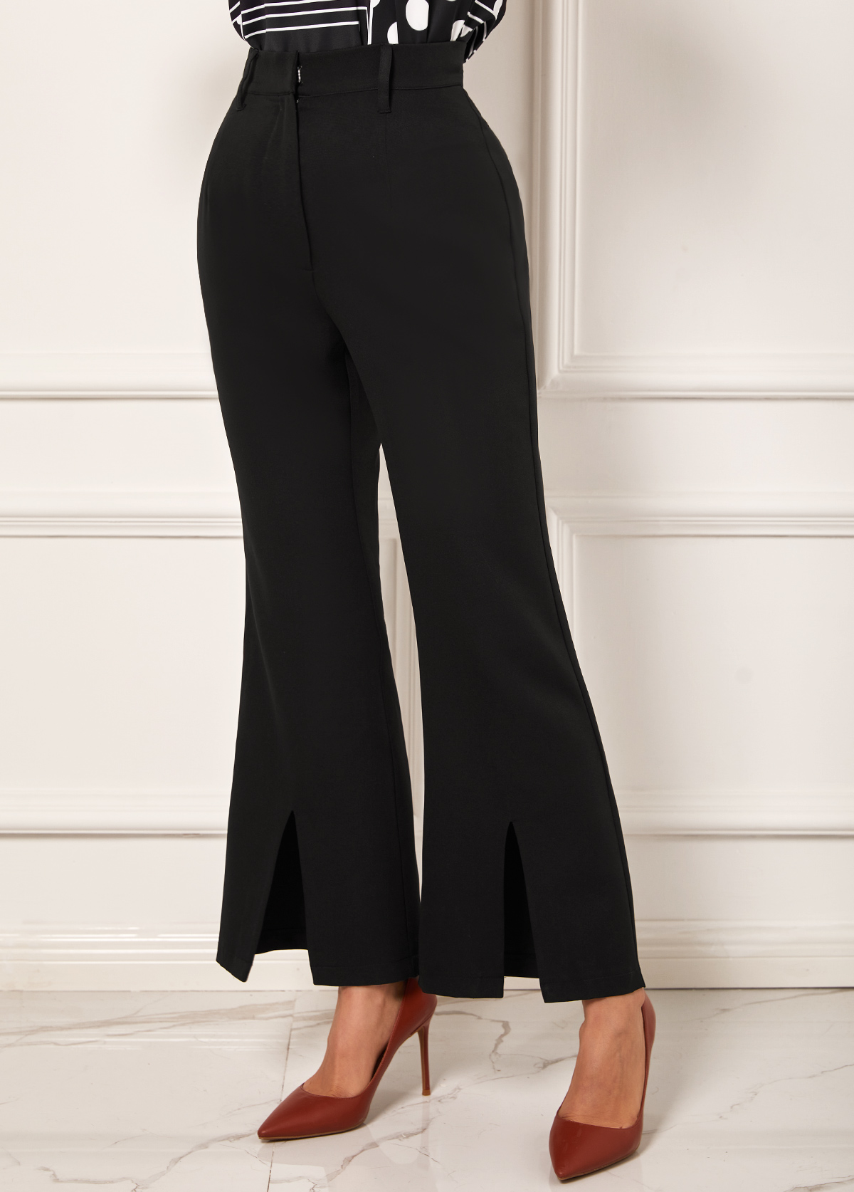 Black Front Slit High Waist Flare Pants