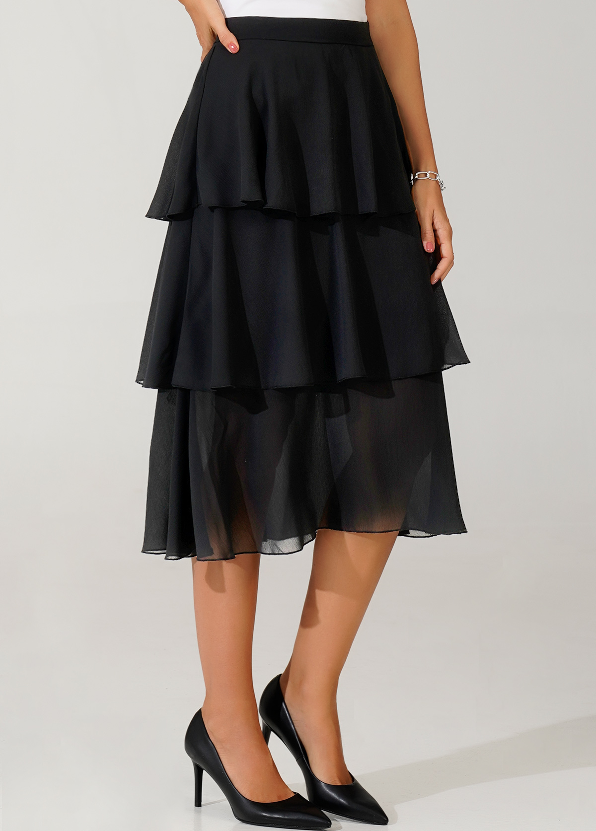 Black Layered Hem High Waist Skirt