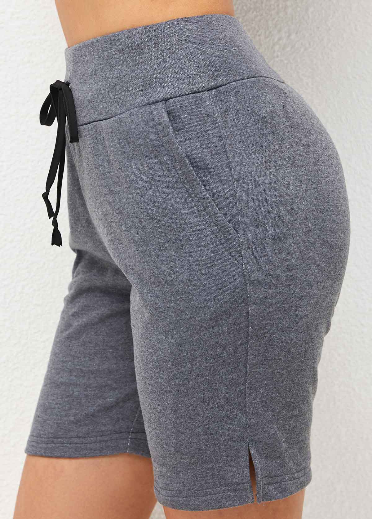 Grey Double Pocket High Waisted Shorts