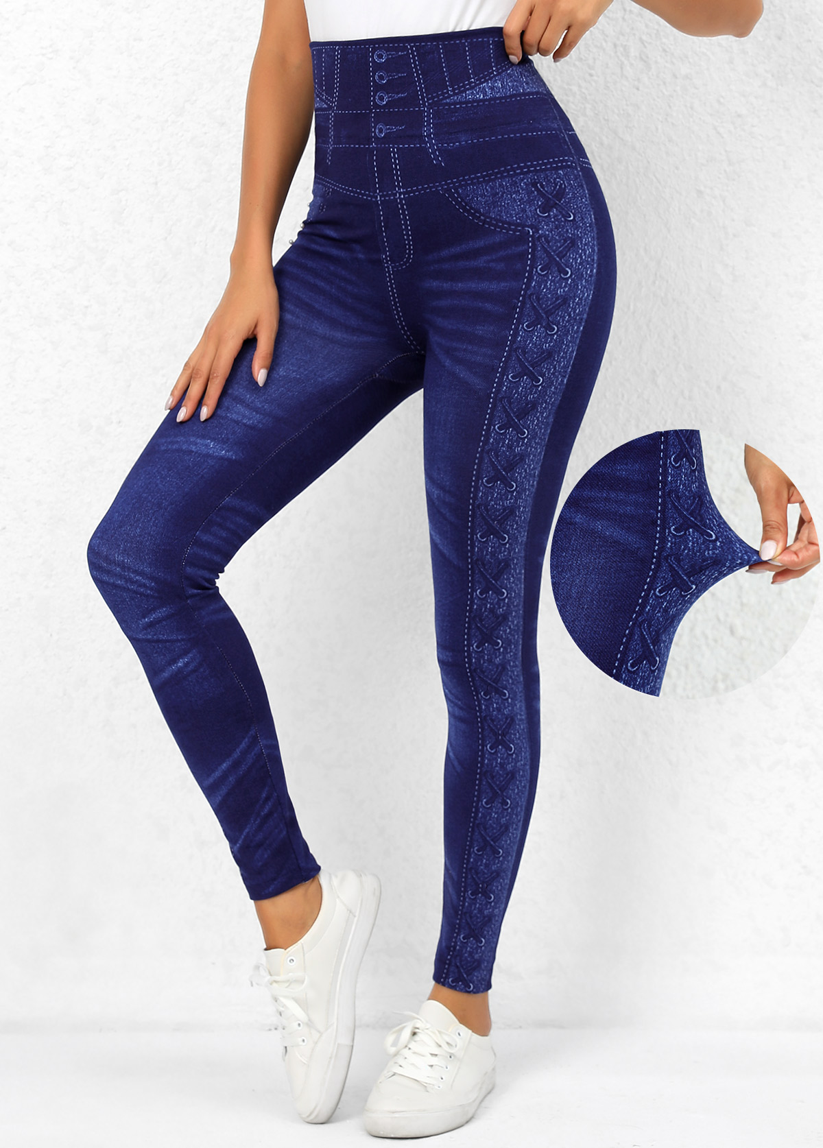 Printed Denim Blue High Waisted Leggings