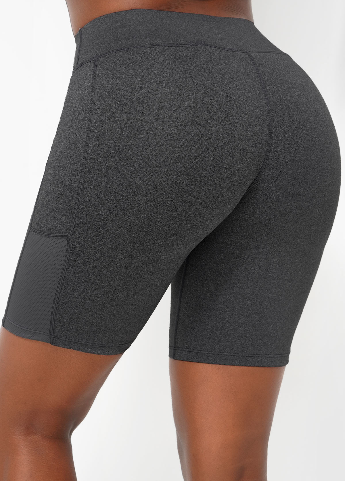 Grey Fabric Stitching Pocket Mid Waist Shorts