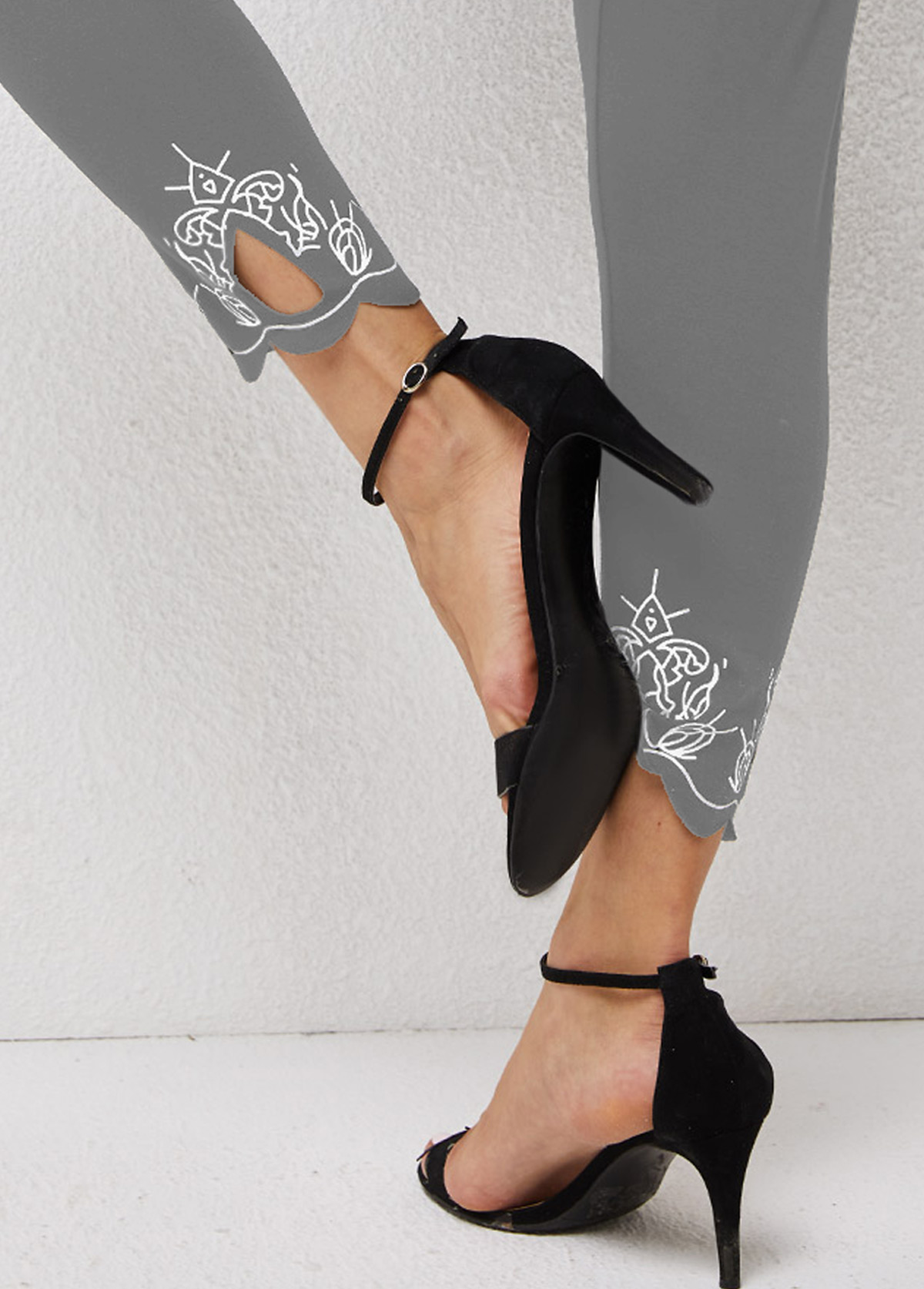 Printed Skinny Cutout Detail High Waisted Pants