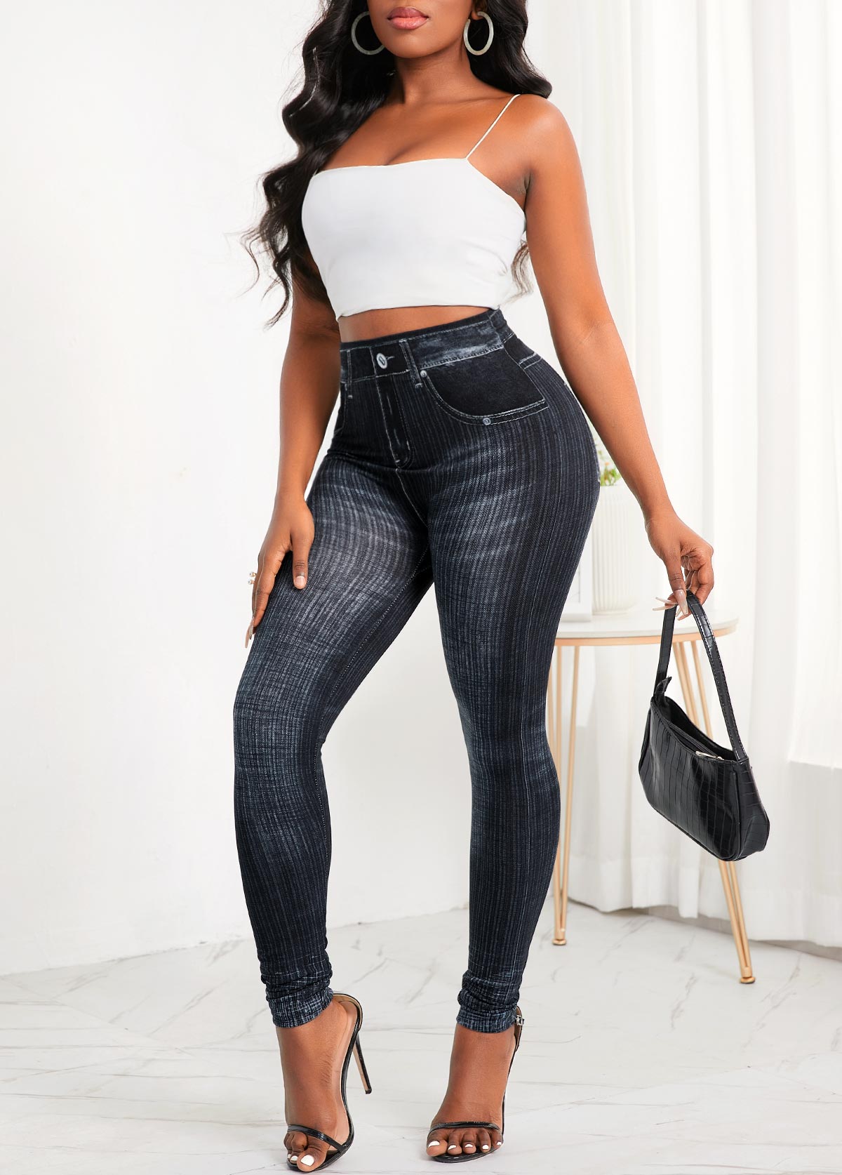Pocket Skinny Zipper Fly High Waisted Jeans