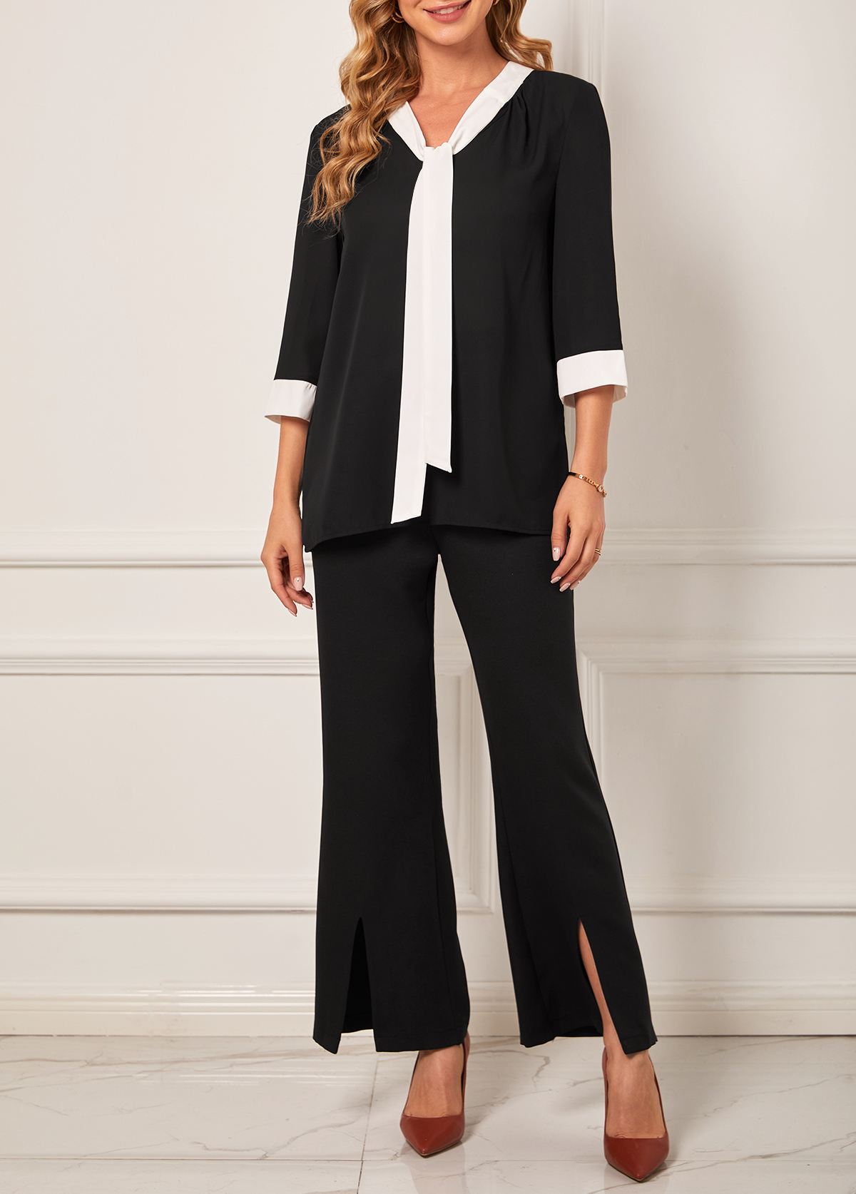 Black Front Slit High Waist Flare Pants