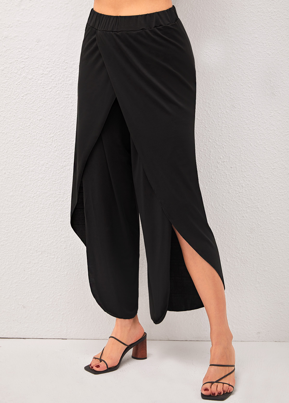 High Waisted Side Slit Black Pants