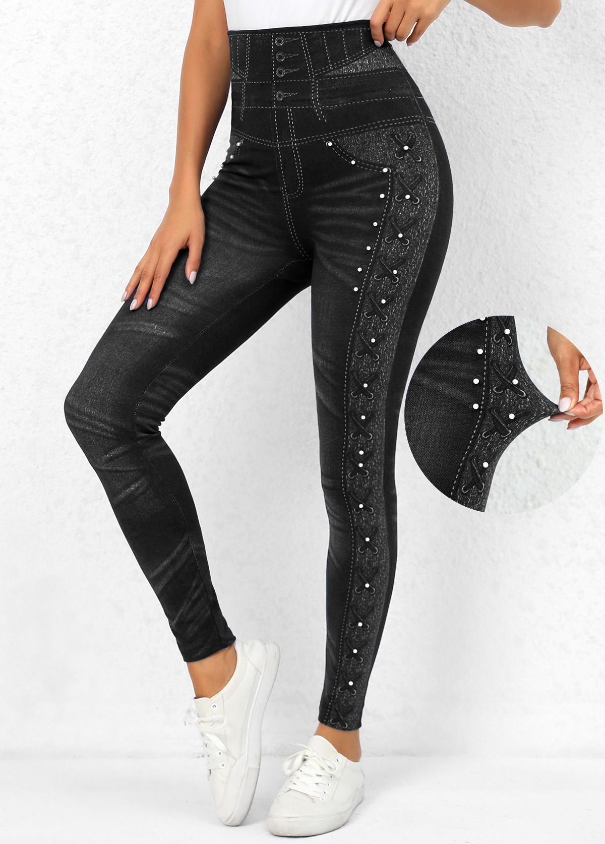 Beaded High Waisted Ankle Length Leggings